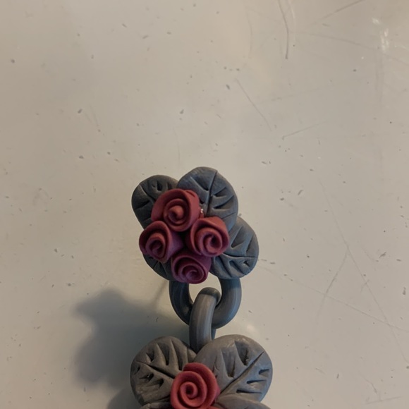 Vintage Polymer Clay Earrings with Plastic Fan Bottom - Picture 3 of 5